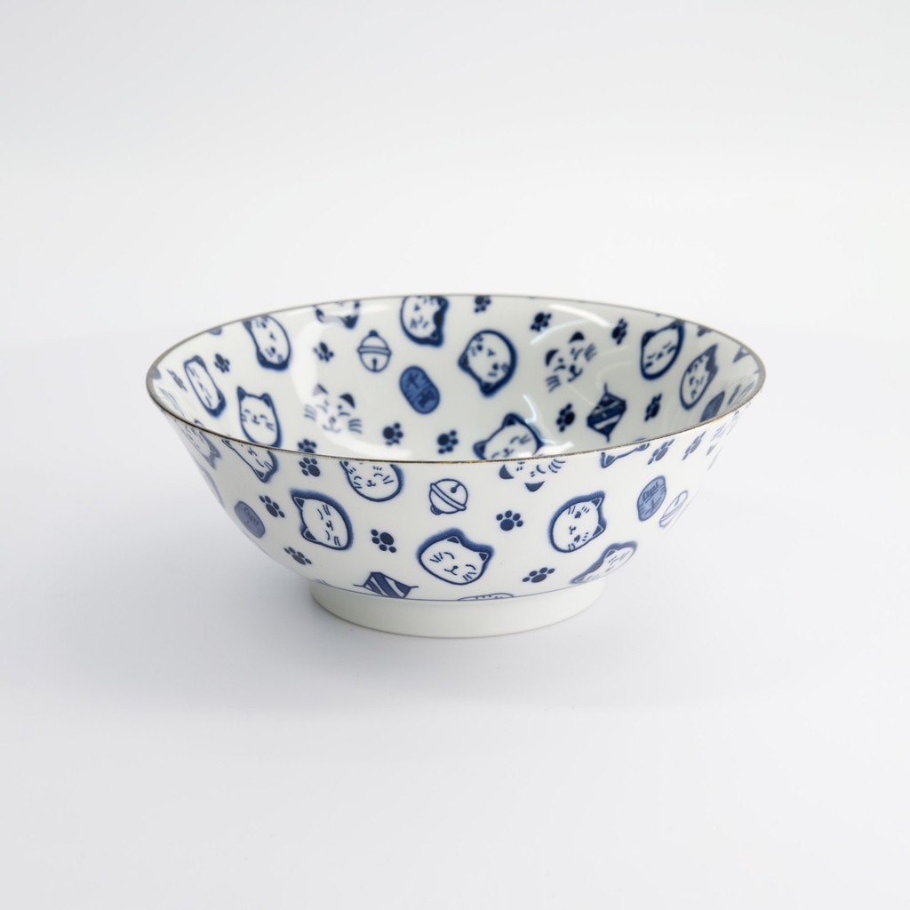 Kawaii Lucky Cat Neko Ramen Bowl 19.5x7.4cm 1000ml Blue HB-7711/B 4/32