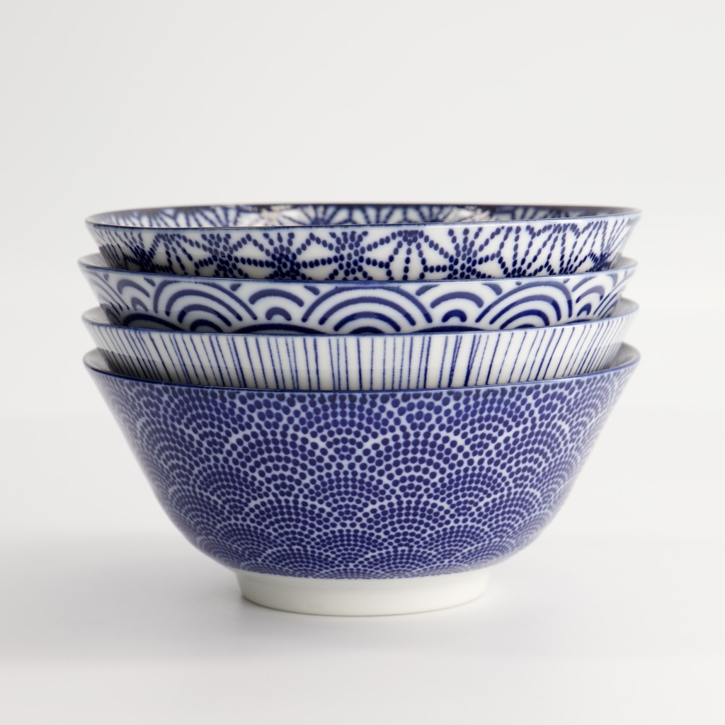 Nippon Blue Tayo Bowl 15.2x6.7cm 500ml Assorted 4pcs AST-1 1/8