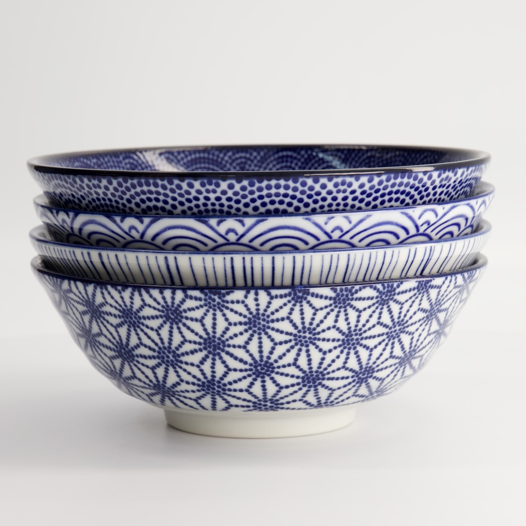 Nippon Blue Ramen Bowl 21x7.8cm 1000ml Assorted 4pcs 18357  1/8