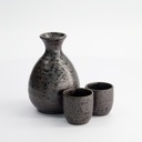 Sake Set 1:2 Kuro Tetsusabi 8x12.5cm + 4.5x4.5cm (300ml +50ml) 3pcs YW-8423/C 1/36