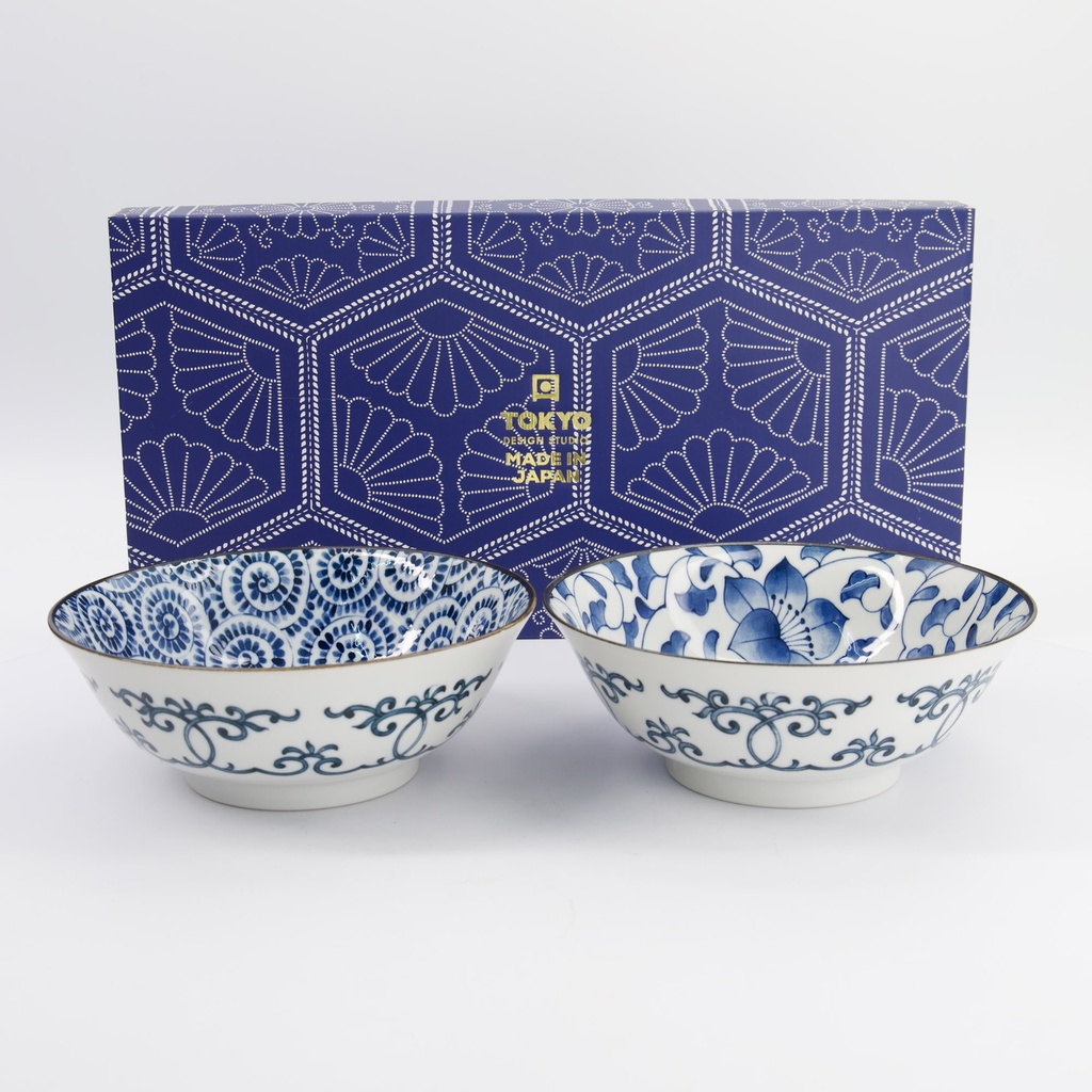 Haru Blue Mixed Ramen Bowls 2pcs Giftset 19.8x7.5cm 1000ml 1/12