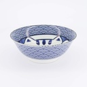 Kawaii Lucky Cat Neko Ramen Bowl 19.7x7.5cm 1000ml Seikaiha-Neko Blue 4/32