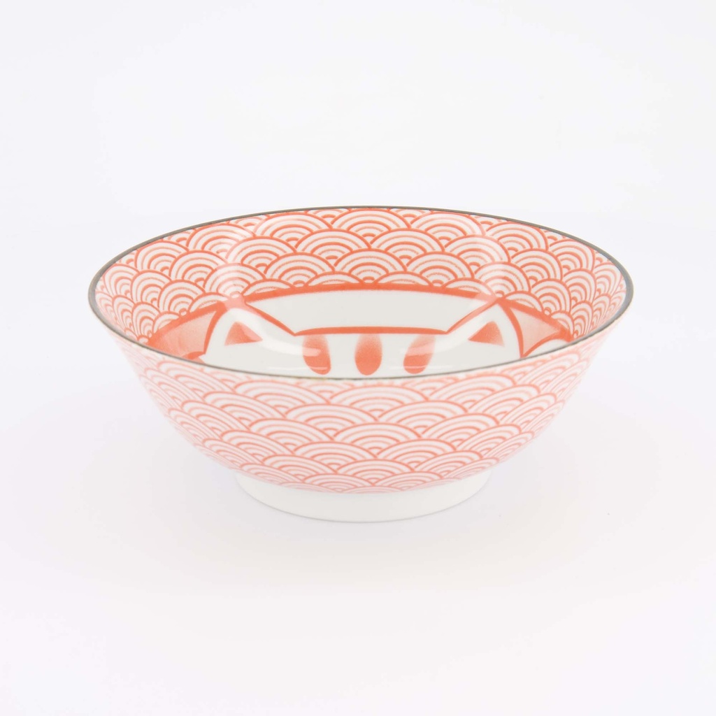 Kawaii Lucky Cat Neko Ramen Bowl 19.7x7.5cm 1000ml Seikaiha-Neko Red 4/32