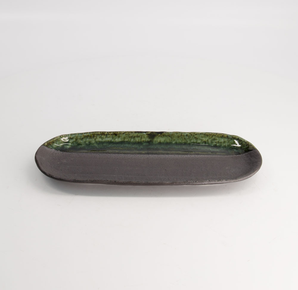 Mino Craft Oval Plates 28.5x11.5x2.3cm Yuzukuru Nuriwake Bk/Bl 5/40