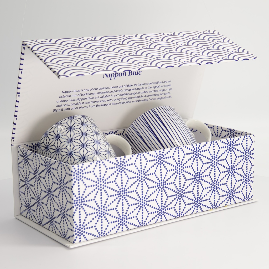 Nippon Blue Mug Set 2pcs 8.5x10.2cm 340ml Star & Lines 15650 1/12