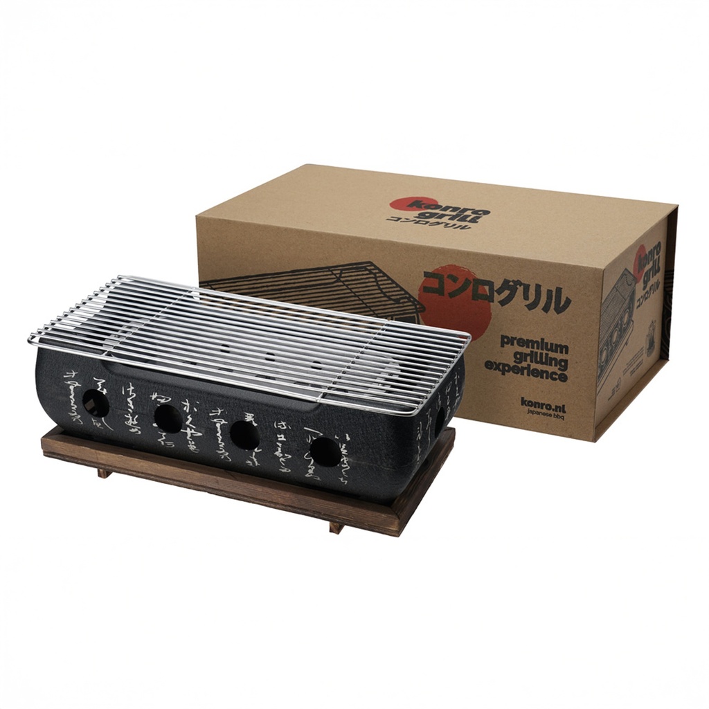 Konro Grill Black Aluminum W/wooden base  36x18x13cmh GY-RH001L 1/4