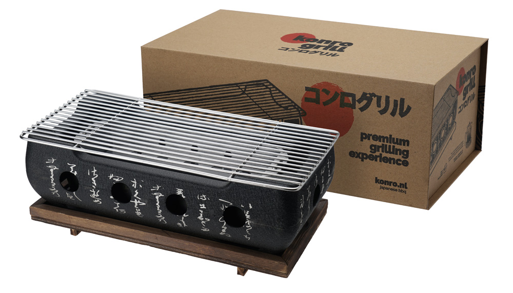 Konro Grill Black Aluminum W/wooden base  36x18x13cmh GY-RH001L 1/4