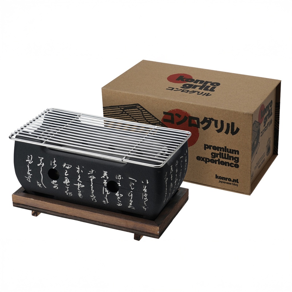 Konro Grill Black Aluminum W/wooden base 24x12.5x11.5cmh GY-RH001 1/4