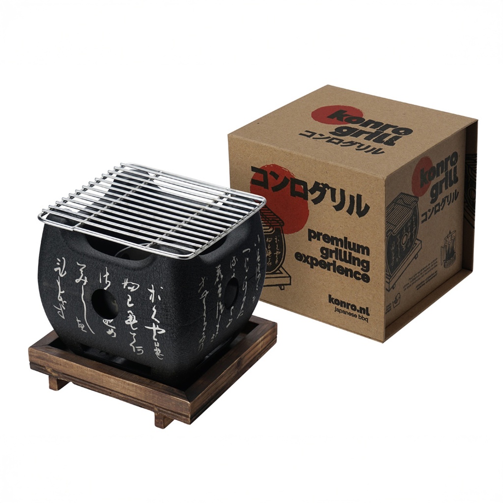Konro Grill Black Aluminum W/wooden base 12x12x13.5cmh GY-RH002L 1/6