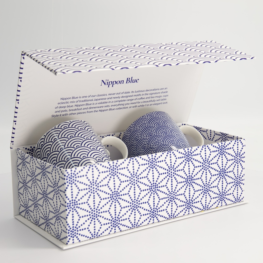 Nippon Blue Mug Giftset 2pcs 8.5x10.2cm 340ml Wave & Dots 17988 1/12
