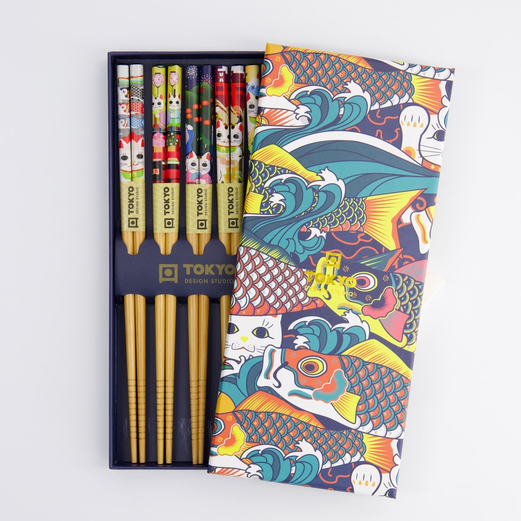 Chopstick Giftset/5 Lucky Cats & Koinobori 17946 1/100