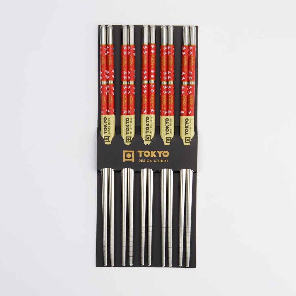 Chopstick Set/5 Stainless Steel Red SS-13 17907 10/200