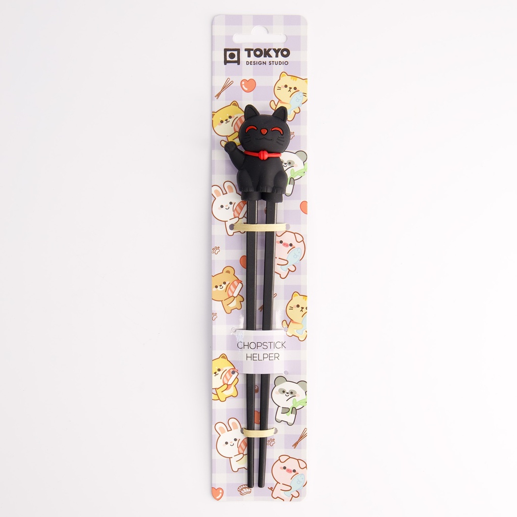 Children Chopsticks Lucky Cat Black 22cm 4662 6/240