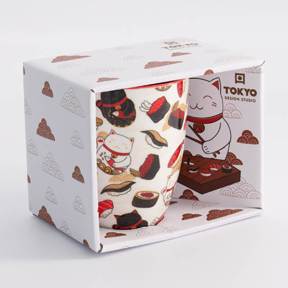 Kawaii Lucky Cat Mug W/Giftbox Cat/Sushi 8.5x10.2cm 340ml 1/36