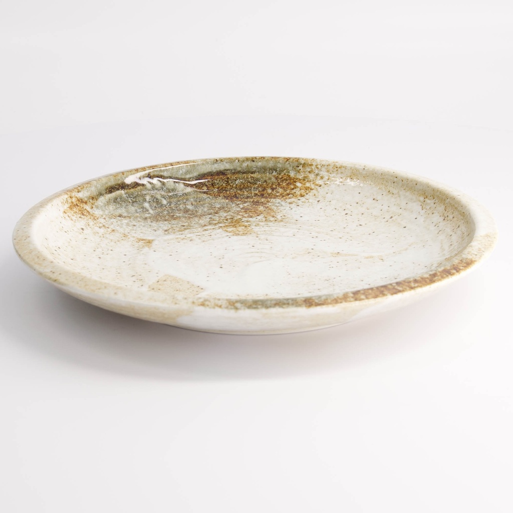 Yukishino Large Round Plate 24.8x3.5cm Br/Wh 21611 4/24