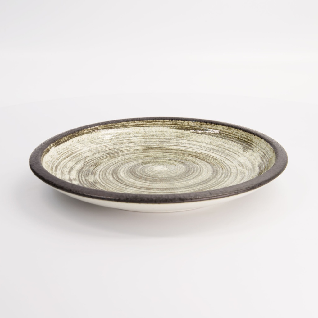Asashio Large Round Plate 24.8x3.5cm Bk/Wh 21639 4/24