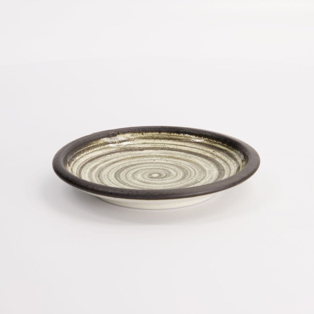 Asashio Round Plate 14x2.2cm Bk/Wh 21640 6/72