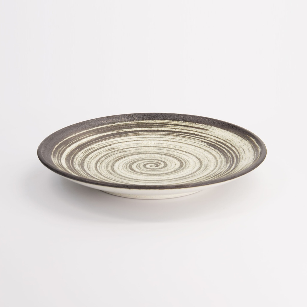 Asashio Round Plate 22.7x3.1cm Bk/Wh 21627 6/36