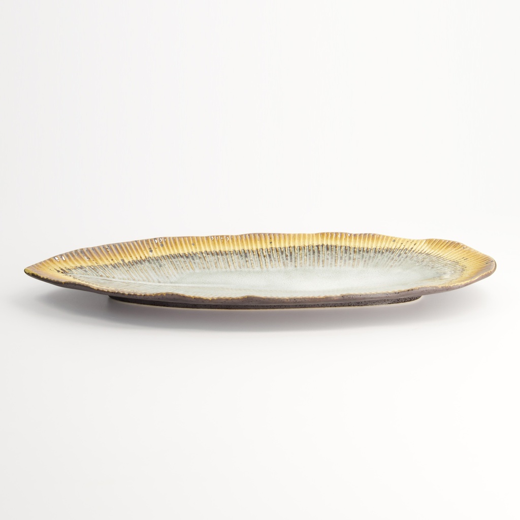 Yamasaku Oblong Plate 33x13.5x2.5cm White/Brown 6/36