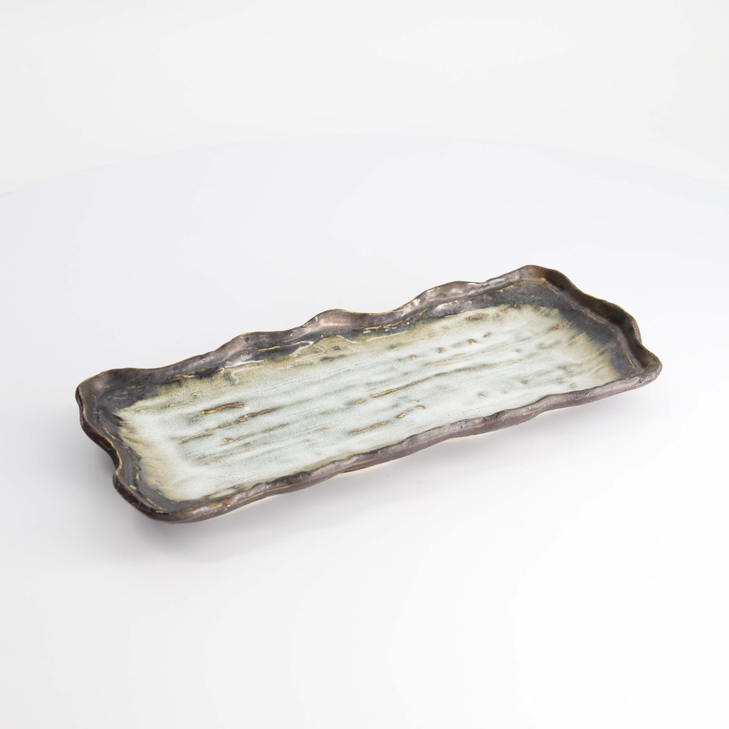 Yamasaku White/Brown Rectangular Plate 29x13x3cm KA-47 6/36