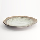 Yamasaku White/Brown Round Plate 28x3.5cm KA-48 3/18