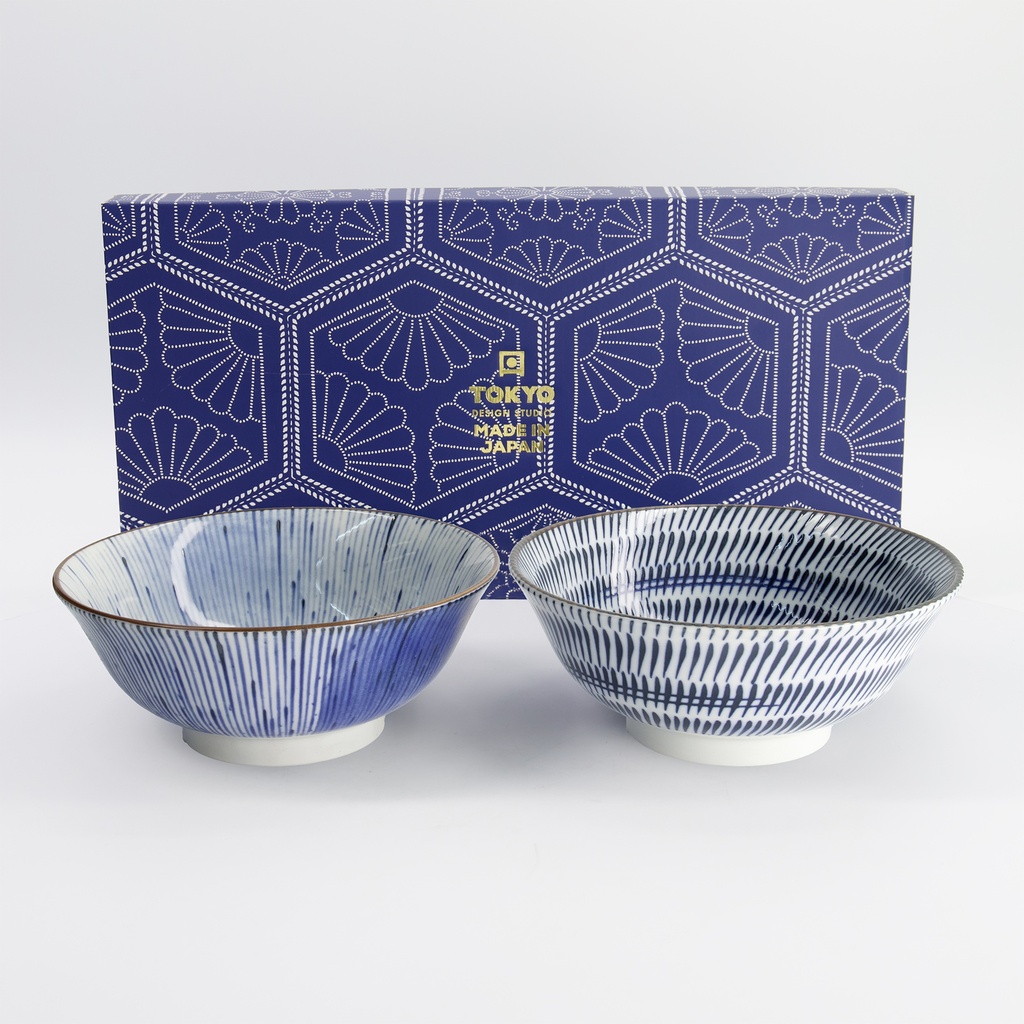 Mixed Ramen Bowls 2pcs Giftset 19x8cm 1000ml Blue/White 22655 1/14