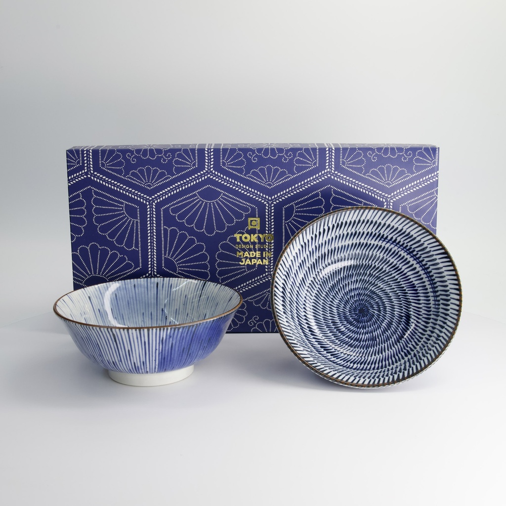 Mixed Ramen Bowls 2pcs Giftset 19x8cm 1000ml Blue/White 22655 1/14