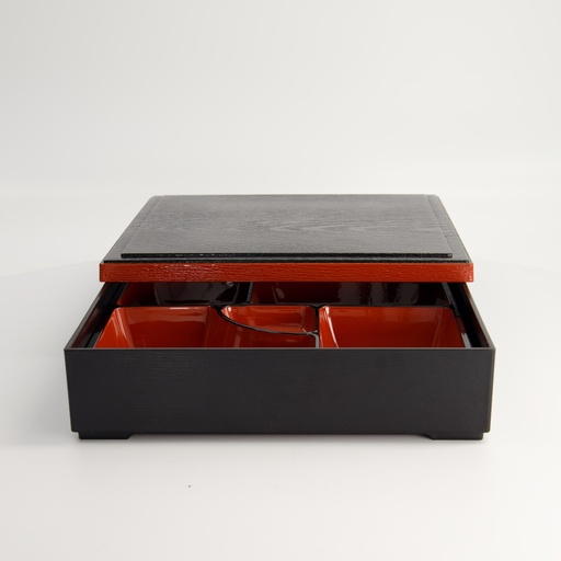 [4193] Lacquerware Bento Box 25.5x25.5cm Bk/Rd 2-072-01/02 WZ95/BL 1/30