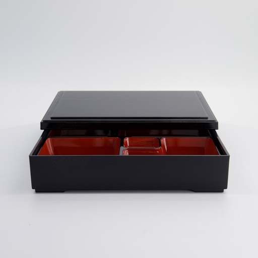 [4194] Lacquerware Bento Box 27.5x21.5cm BK/Rd 6-053-13/16  1/32