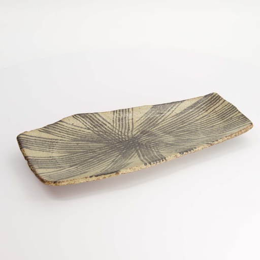 [7849] Mino Craft Rectangular Plate 32.4x16cm Brown/Black 3/24