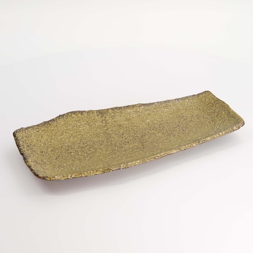 [7851] Mino Craft Rectangular Plate 32.4x16cm Brown 3/24