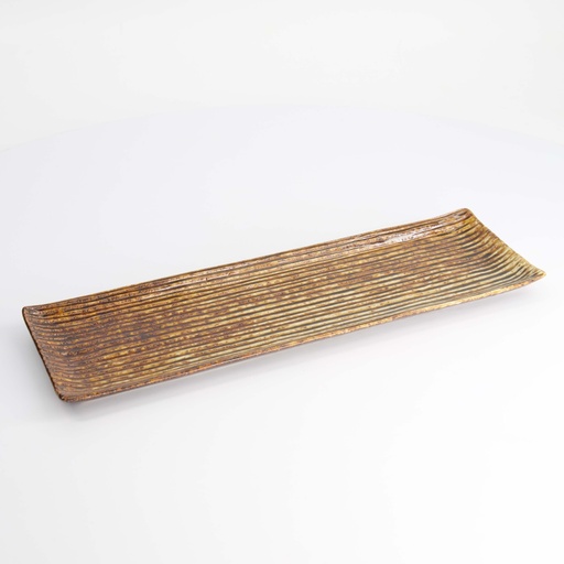 [15446] Mino Craft Rectangular Plate 33.2x10.5cm Brown  5/40
