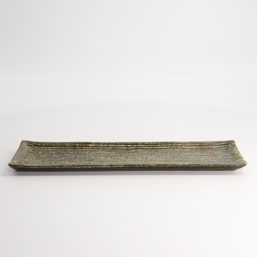 [15447] Mino Craft Rectangular Plate 33.2x10.5cm Green 5/40