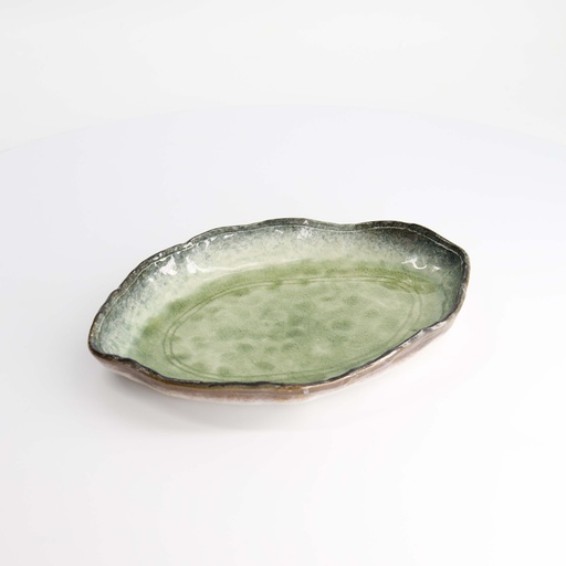 [14297] Yamasaku Green Oblong Plate 25.8x18.4x3.6cm YW-5546 3/30