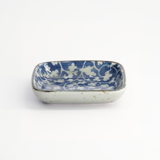 [14355] Mashiko Sauce Dish Square 9x1.6cm Karakusa Blue HB-5851/B 12/192