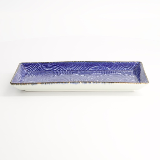 [14159] Seigaiha Blue Plate 23x11.5x2.5cm FK-4044/B 6/48