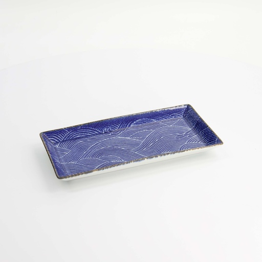 [14159] Seigaiha Blue Plate 23x11.5x2.5cm FK-4044/B 6/48