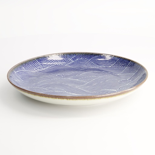 [14209] Seigaiha Blue Plate 21.5x3cm FK-4046/B 6/24