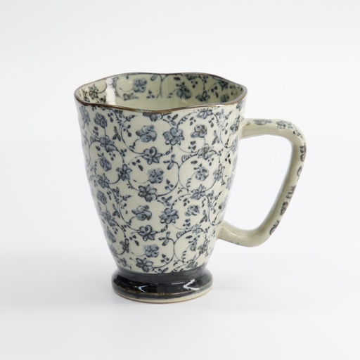 [8894] Mug 9x11cm 400ml Blue/Taupe Flower MT-3005/A 6/60