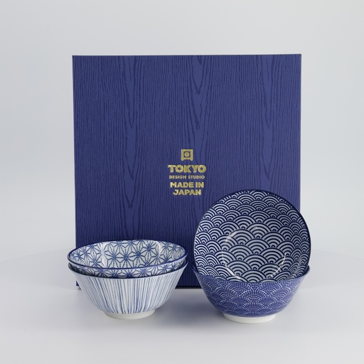[16040] Nippon Blue Rice Bowl Giftset 4pcs 12x6.4cm 300ml TN-09/ABDF 1/16