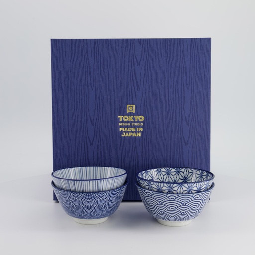 [16040] Nippon Blue Rice Bowl Giftset 4pcs 12x6.4cm 300ml TN-09/ABDF 1/16