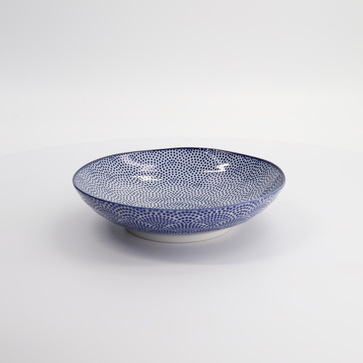 [16028] Nippon Blue Pasta Plate 21x5.2cm Dots YW-07/B  6/36