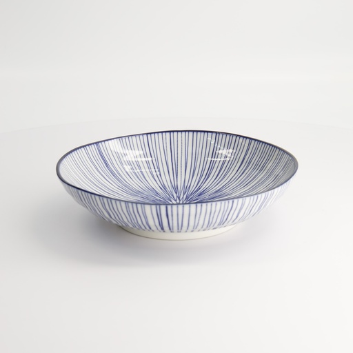 [16030] Nippon Blue Pasta Plate 21x5.2cm Lines YW-07/D  6/36