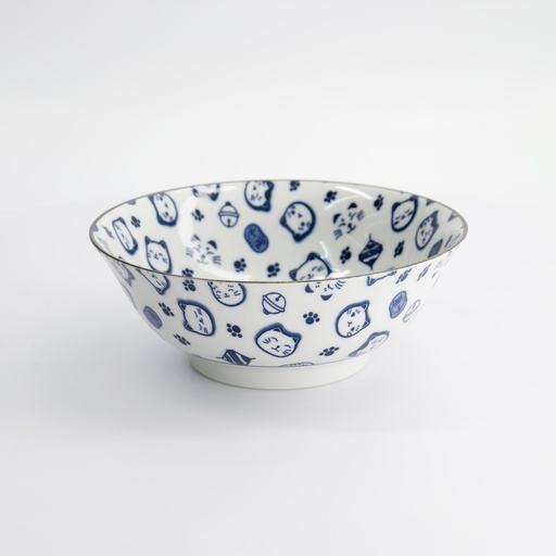 [16125] Kawaii Lucky Cat Neko Ramen Bowl 19.5x7.4cm 1000ml Blue HB-7711/B 4/32