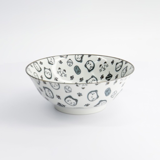 [16126] Kawaii Lucky Cat Neko Ramen Bowl 19.5x7.4cm 1000ml Black HB-7711/A 4/32