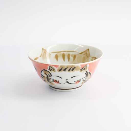 [16900] Kawaii Tayo Bowl Fuku Cat Neko Red 15x7cmh 500ml MU-8007/C 6/48