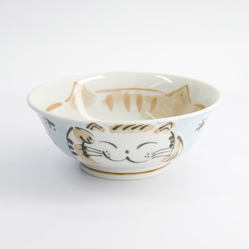 [16903] Kawaii Ramen Bowl Fuku Cat Neko Blue 20.7x8cmh 1000ml MU-8008/B 3/36