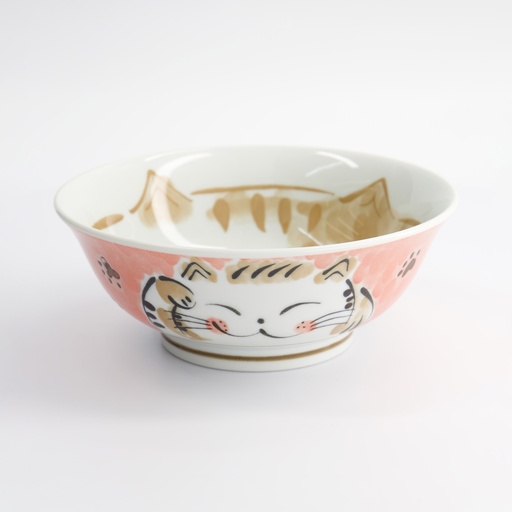 [16904] Kawaii Ramen Bowl Fuku Cat Neko Red 20.7x8cmh 1000ml MU-8008/C 3/36