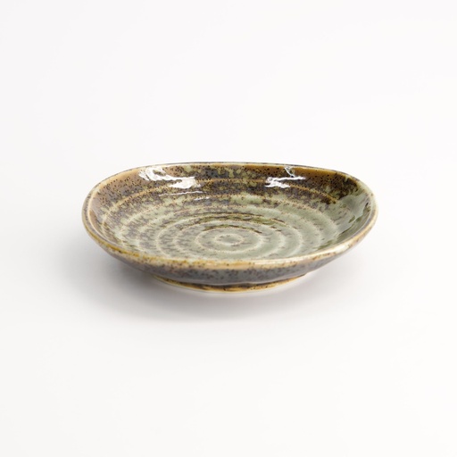[17389] Shinryoku Green Triangle Sauce Dish 9.7x2cm YW-5585/G 12/192