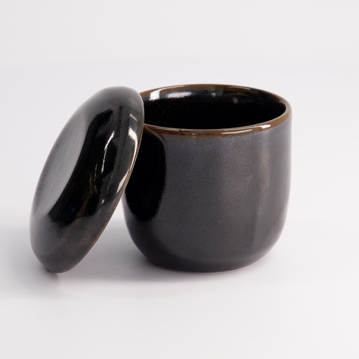 [17403] Yuzu Black Chawanmushi Cup w/Lid 8.6x8.2cmh YW-5591/YB 6/72